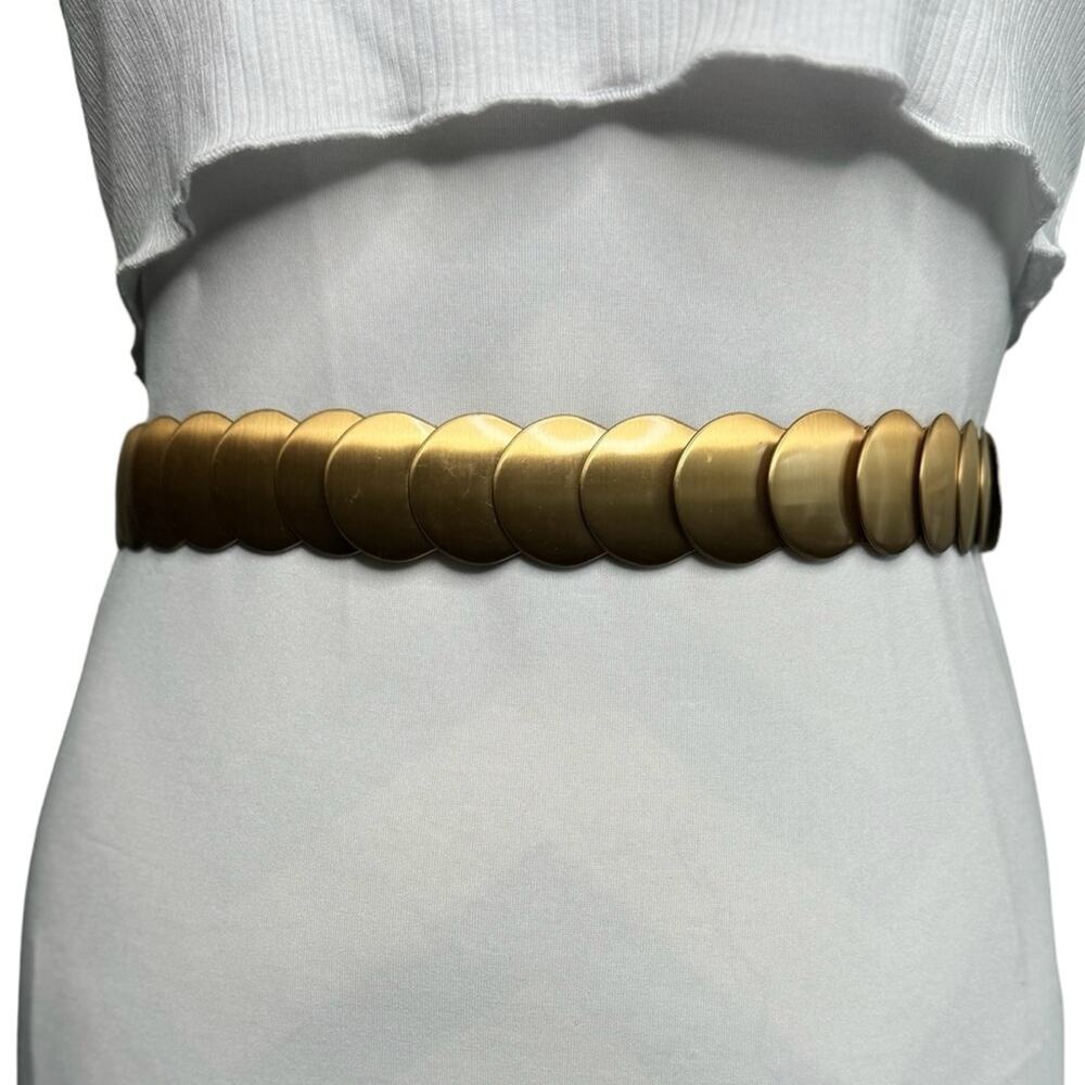 Vintage Metal Stretch Belt Round Discs Gold Tone Belt